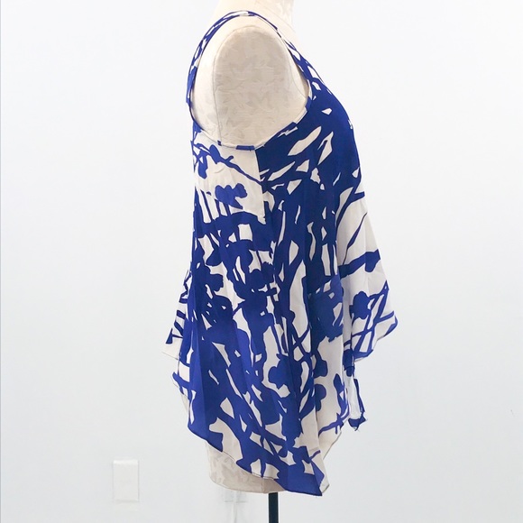 Anthropologie S Silk Nature Print Tank Top Blue July 4th Spring Summer Party - Picture 8 of 11